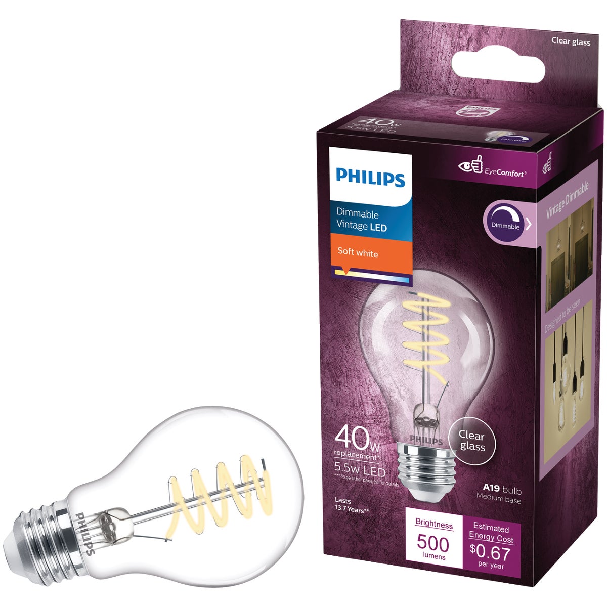 Philips EyeComfort 40W Equivalent Soft White A19 Medium LED Light Bulb