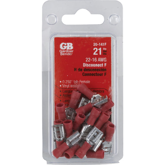 Gardner Bender 22 to 16 AWG Female Red Vinyl-Insulated Barrel Disconnect (21-Pack)