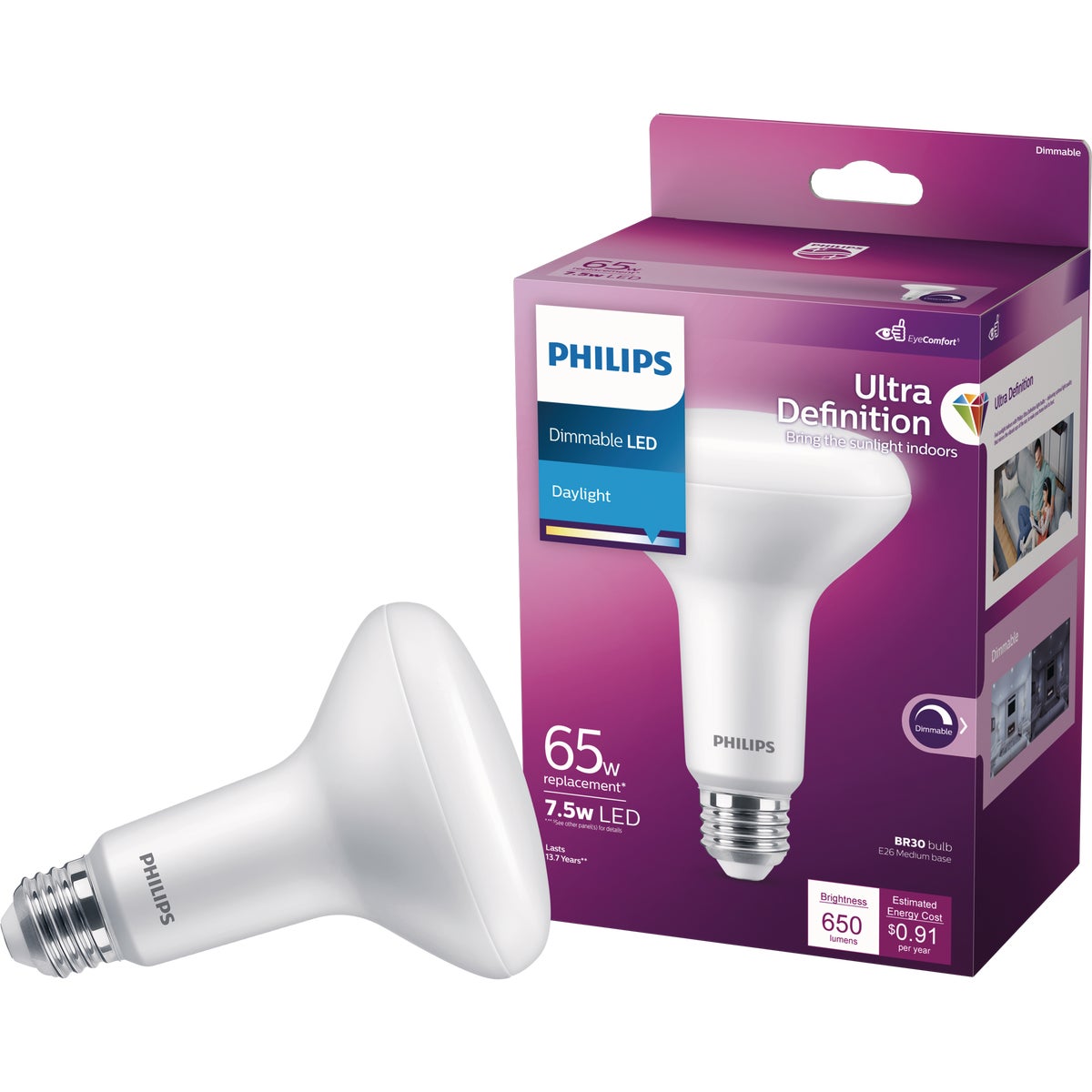 Philips Ultra Definition 65W Equivalent Daylight BR30 Medium Dimmable LED Floodlight Light Bulb