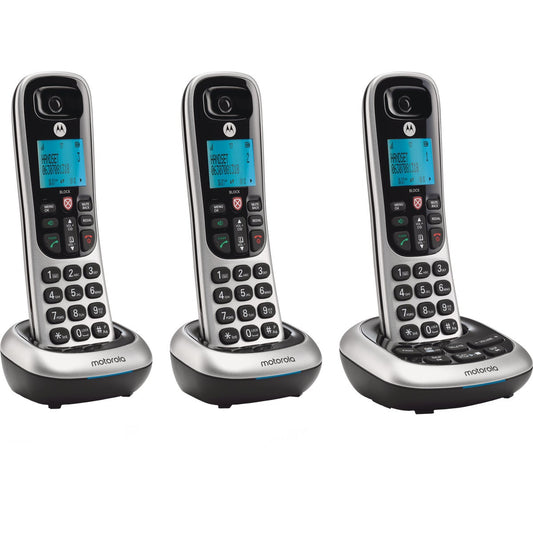 Motorola 1-Line 3-Handset Silver Cordless Phone with Answering System