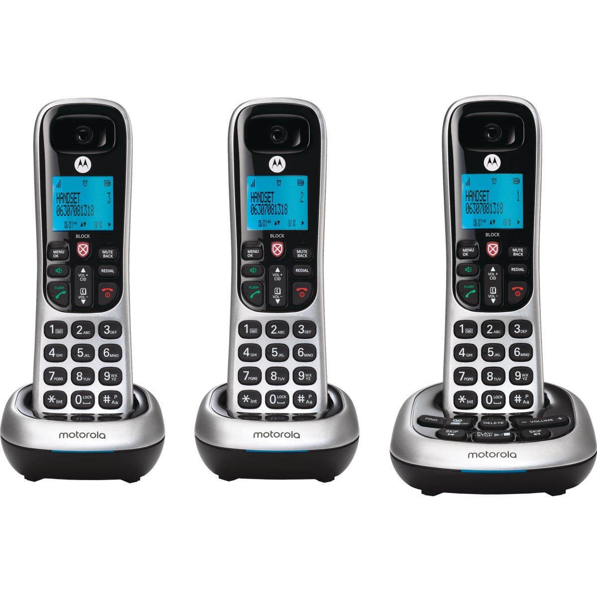 Motorola 1-Line 3-Handset Silver Cordless Phone with Answering System