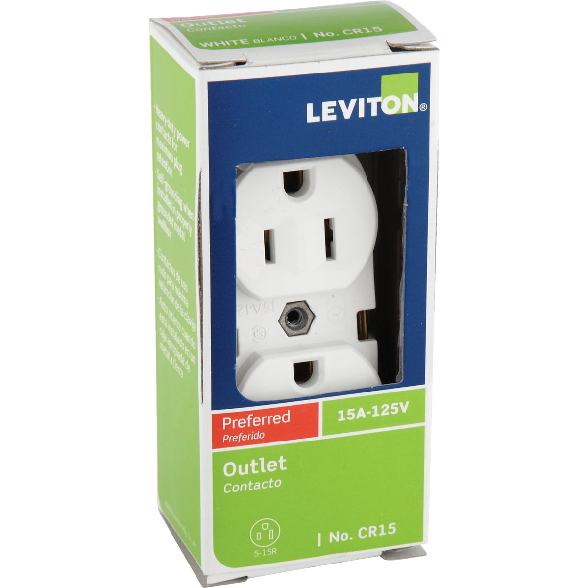 Leviton 15A White Commercial Grade 5-15R Duplex Outlet