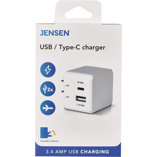 Jensen 1 USB-A & 1 USB-C White Wall Charger