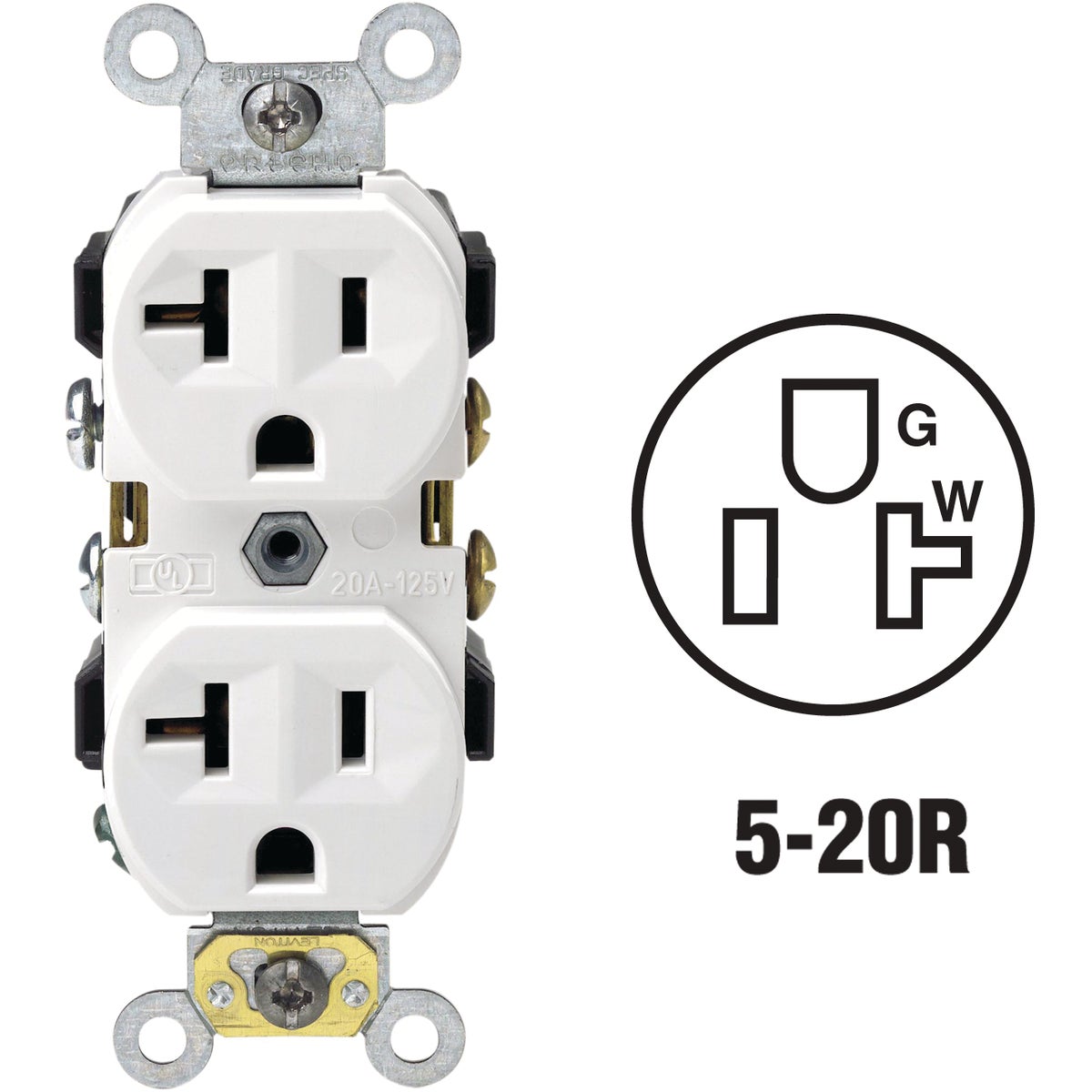 Leviton 20A White Heavy-Duty 5-20R Duplex Outlet