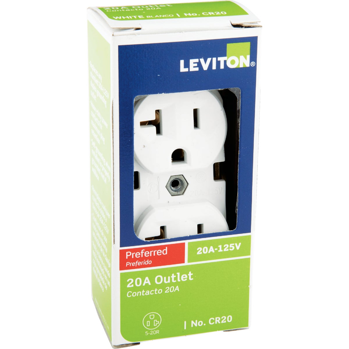 Leviton 20A White Heavy-Duty 5-20R Duplex Outlet