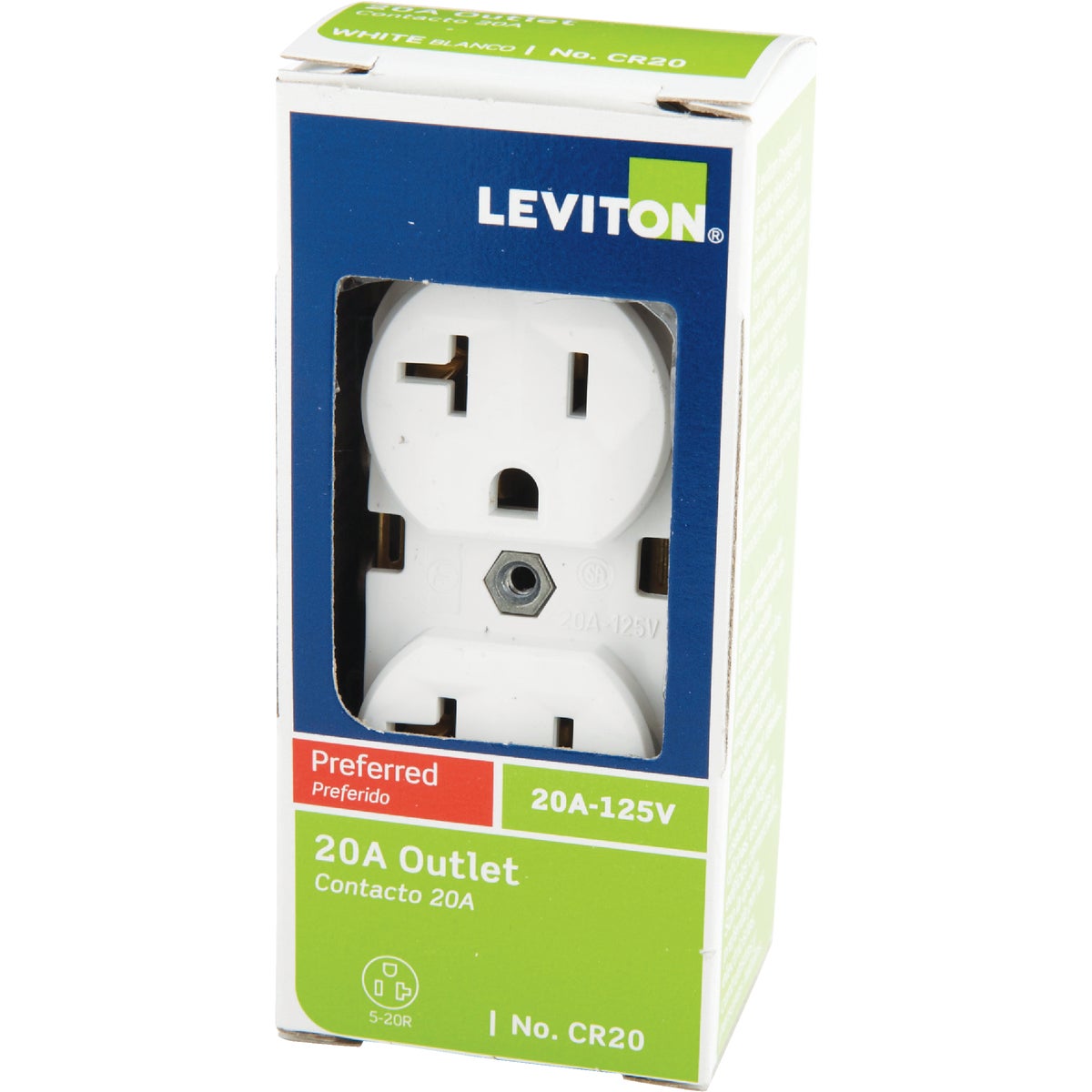 Leviton 20A White Heavy-Duty 5-20R Duplex Outlet