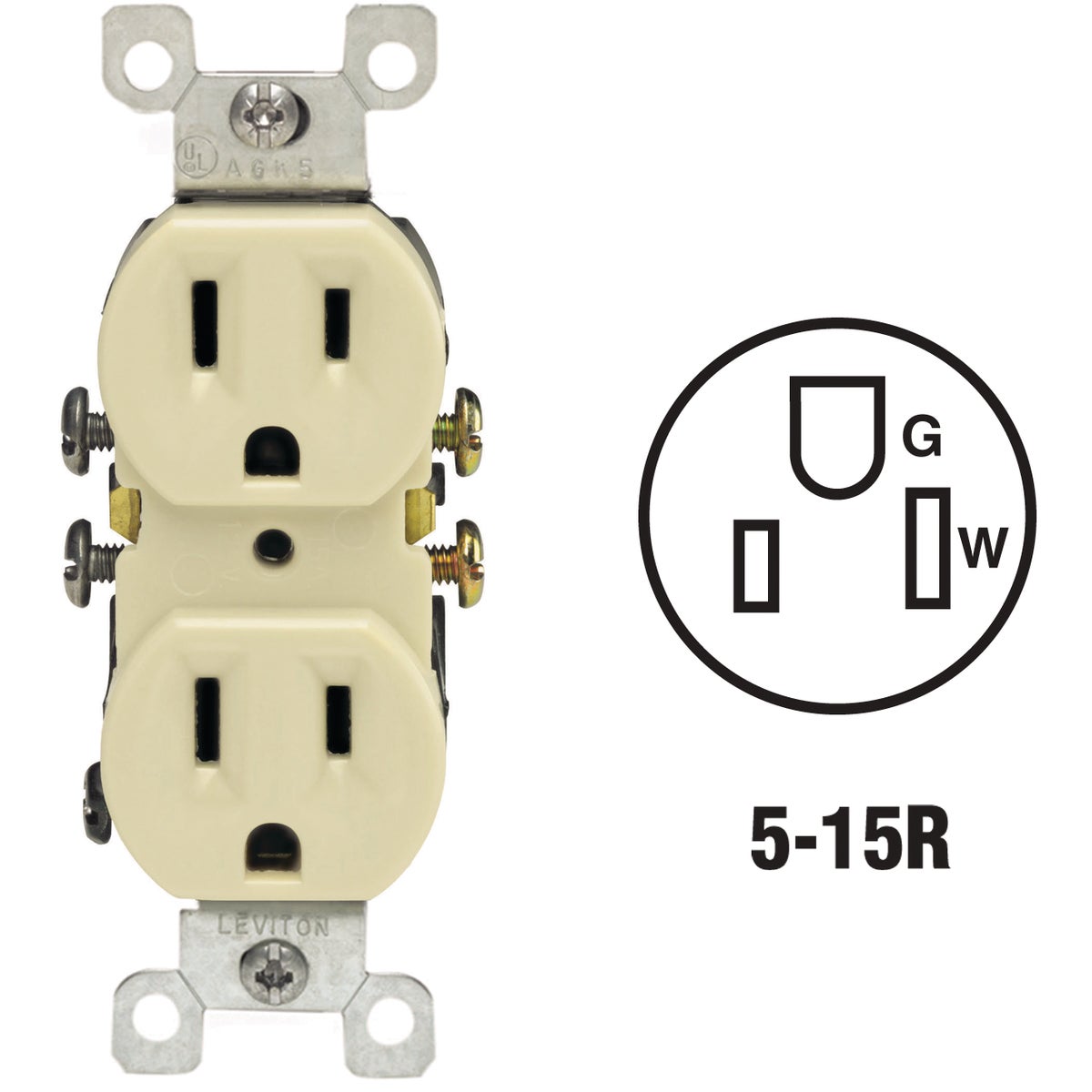 Leviton 15A Ivory Shallow Grounded 5-15R Duplex Outlet