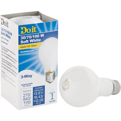 Do it 30/70/100W Frosted Soft White Medium Base A21 Incandescent 3-Way Light Bulb