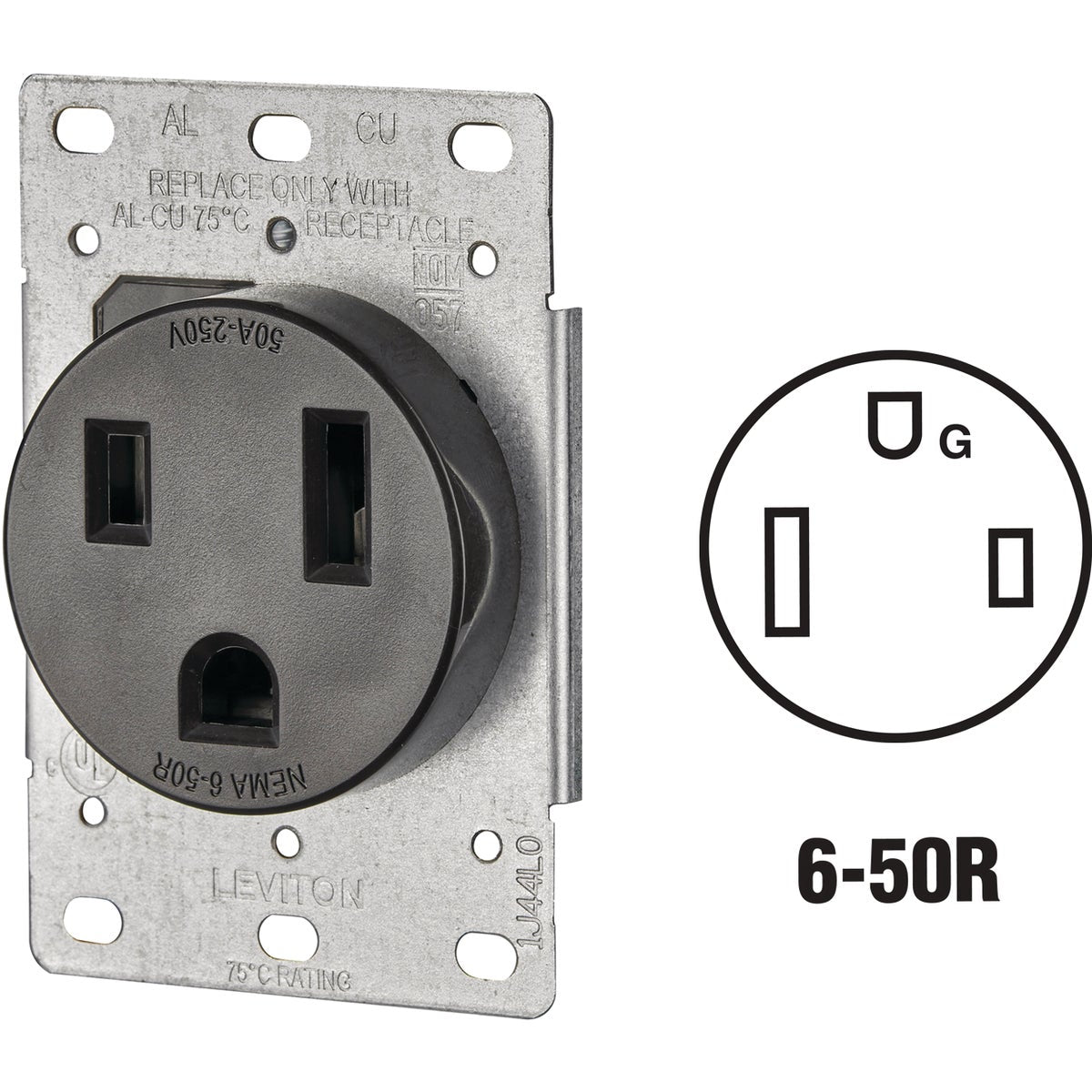 Leviton 50A Flush Mount Black 6-50R Welder Power Outlet