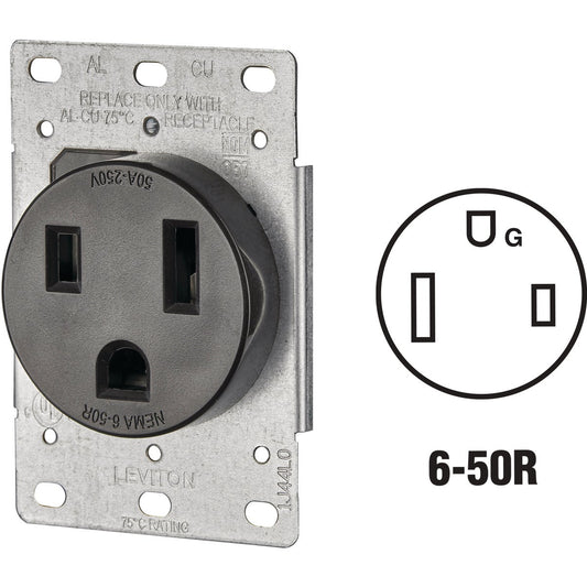 Leviton 50A Flush Mount Black 6-50R Welder Power Outlet