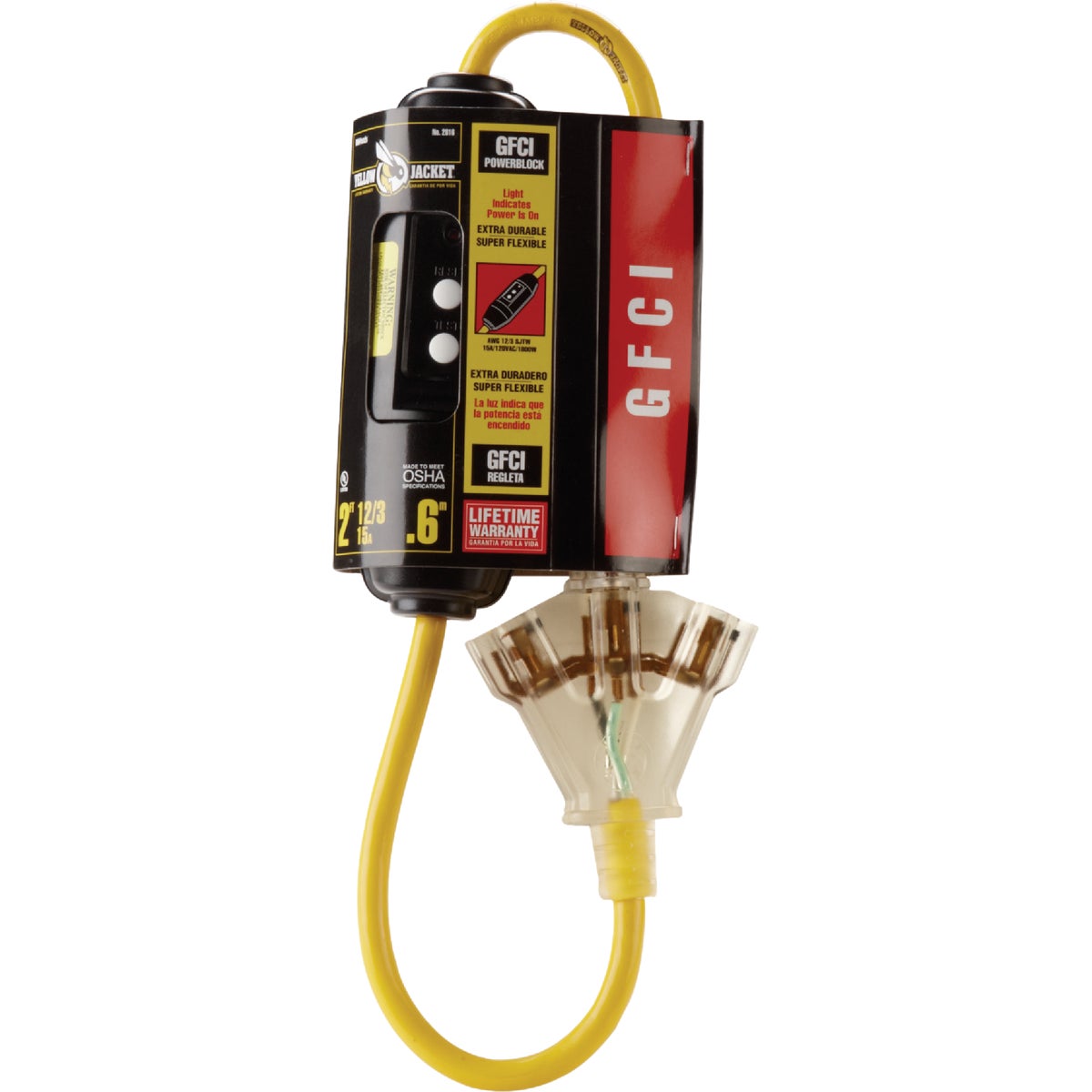 Yellow Jacket 2 Ft. 12/3 Yellow 3-Outlet GFCI Extension Cord