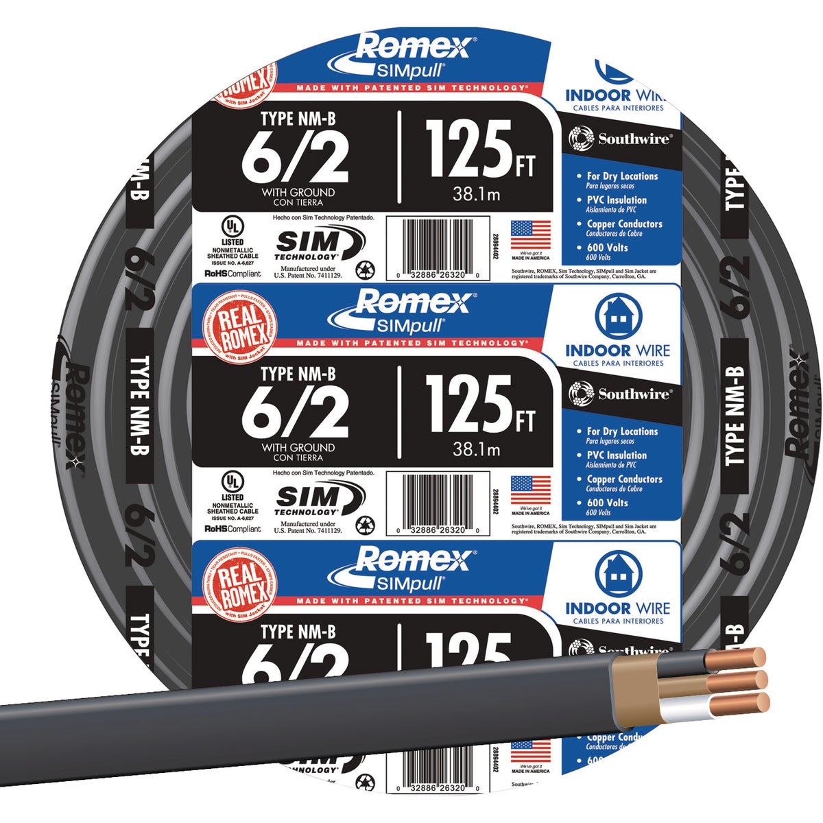 Romex 125 Ft. 6-2 Solid Black NMW/G Electrical Wire