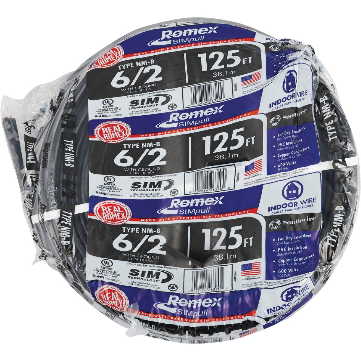 Romex 125 Ft. 6-2 Solid Black NMW/G Electrical Wire