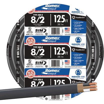 Romex 125 Ft. 8-2 Solid Black NMW/G Electrical Wire
