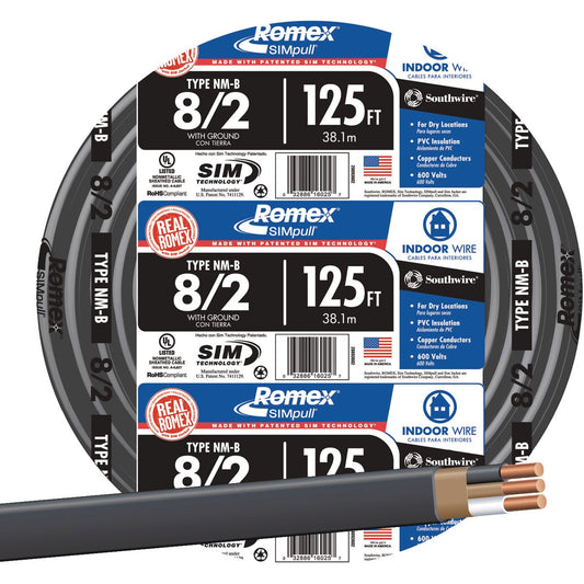 Romex 125 Ft. 8-2 Solid Black NMW/G Electrical Wire