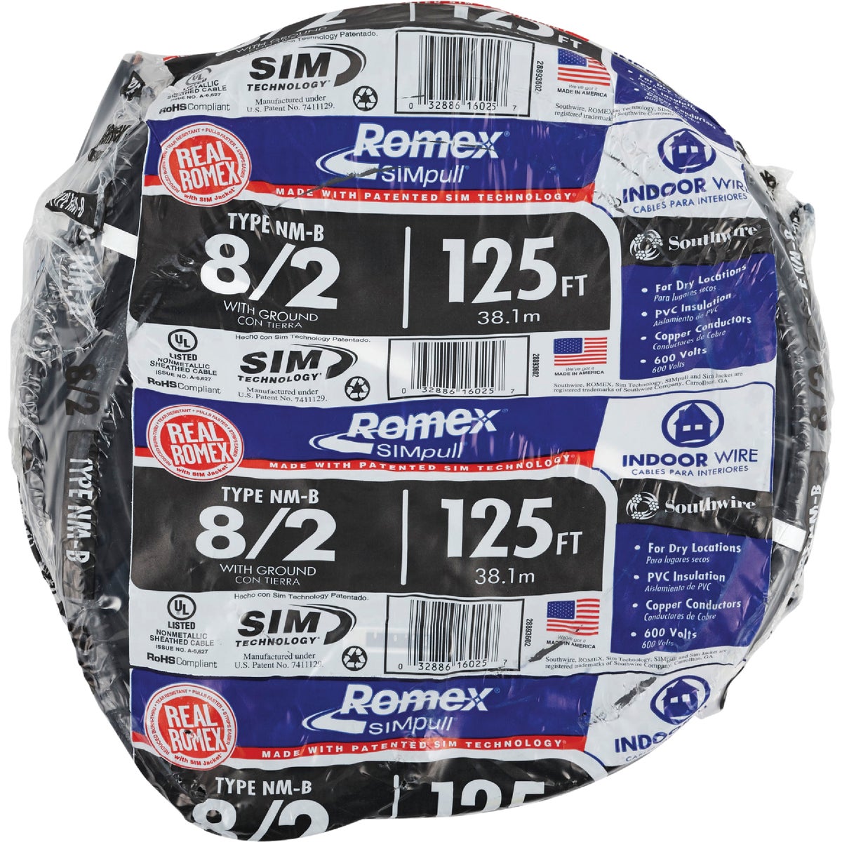 Romex 125 Ft. 8-2 Solid Black NMW/G Electrical Wire