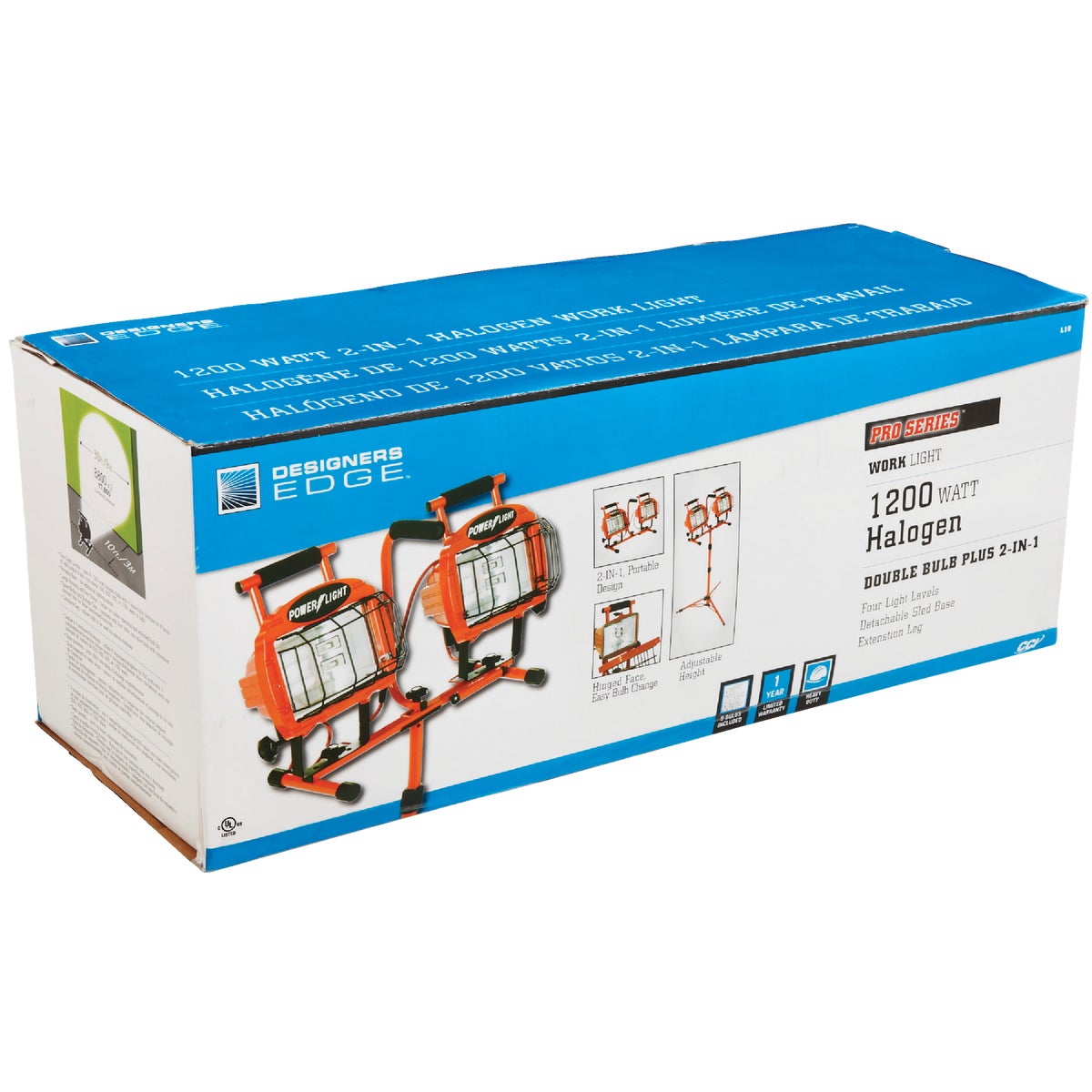 Designers Edge Power Light 19,200 Lm. Halogen Twin Head Tripod Stand-Up Work Light