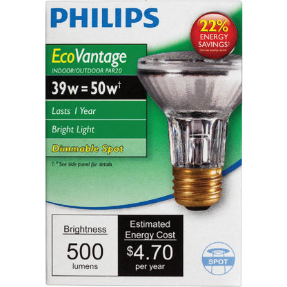 Philips EcoVantage 50W Equivalent Clear Medium Base PAR20 Halogen Floodlight Light Bulb