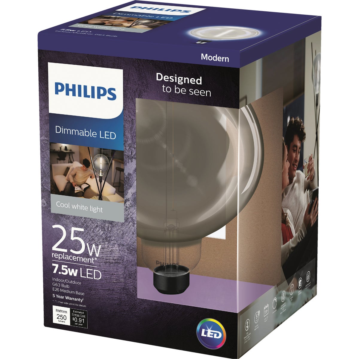 Philips Modern 25W Equivalent Cool White G63 Medium LED Decorative Light Bulb