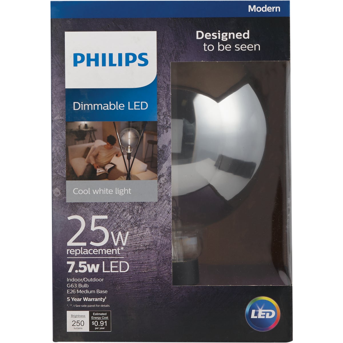 Philips Modern 25W Equivalent Cool White G63 Medium LED Decorative Light Bulb