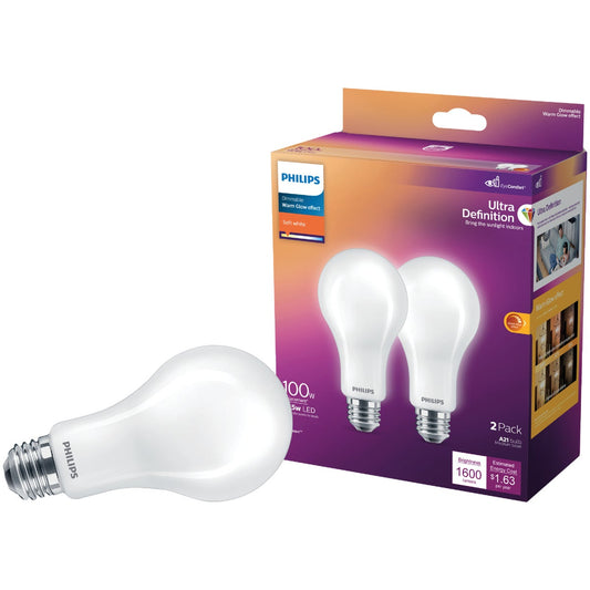 Philips Ultra Definition Warm Glow 100W Equivalent Soft White A21 Medium LED Light Bulb (2-Pack)