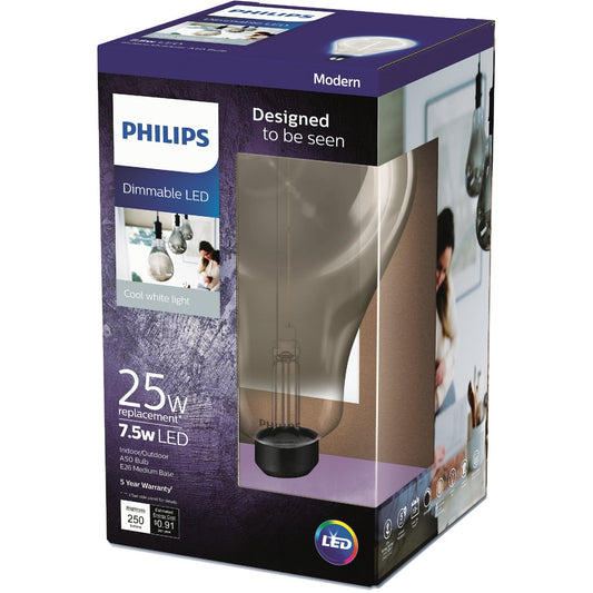 Philips Modern 25W Equivalent Cool White A50 Medium LED Decorative Light Bulb