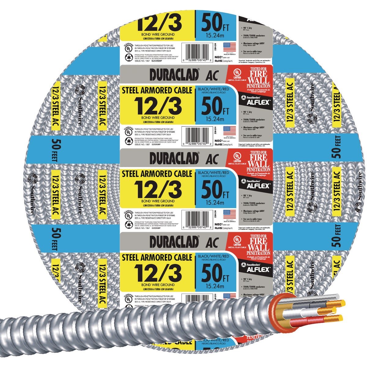 Southwire 50 Ft. 12/3 AC Armored Cable Electrical Wire