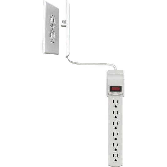 Sleek Socket 6-Outlet 90J White Ultra-Thin Electrical Cover with Surge Protector Power Strip