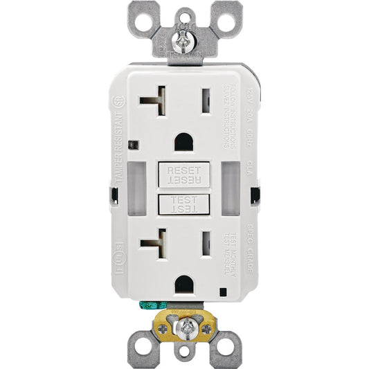 Leviton SmartLockPro Self-Test 20A White Tamper Resistant 5-20R GFCI Outlet