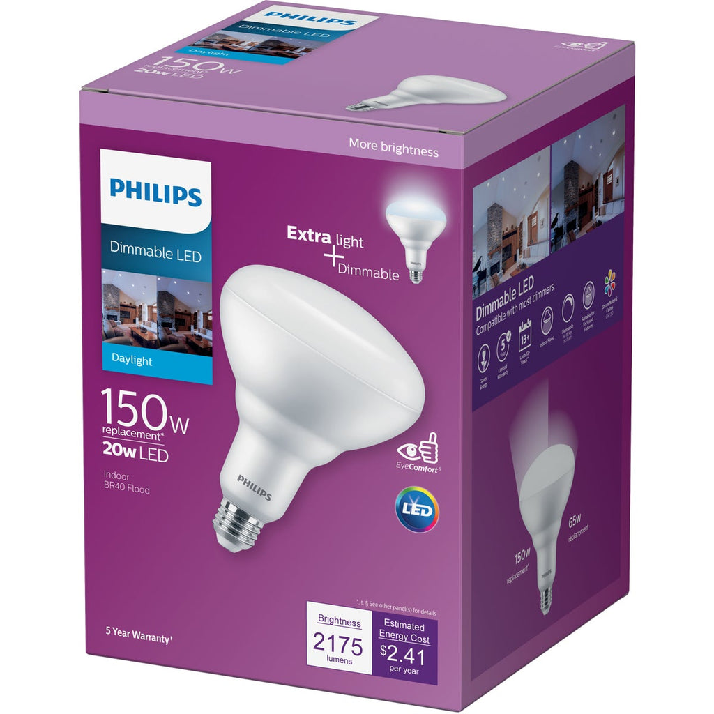 Philips 150W Equivalent Daylight BR40 Medium Dimmable LED Floodlight Light Bulb