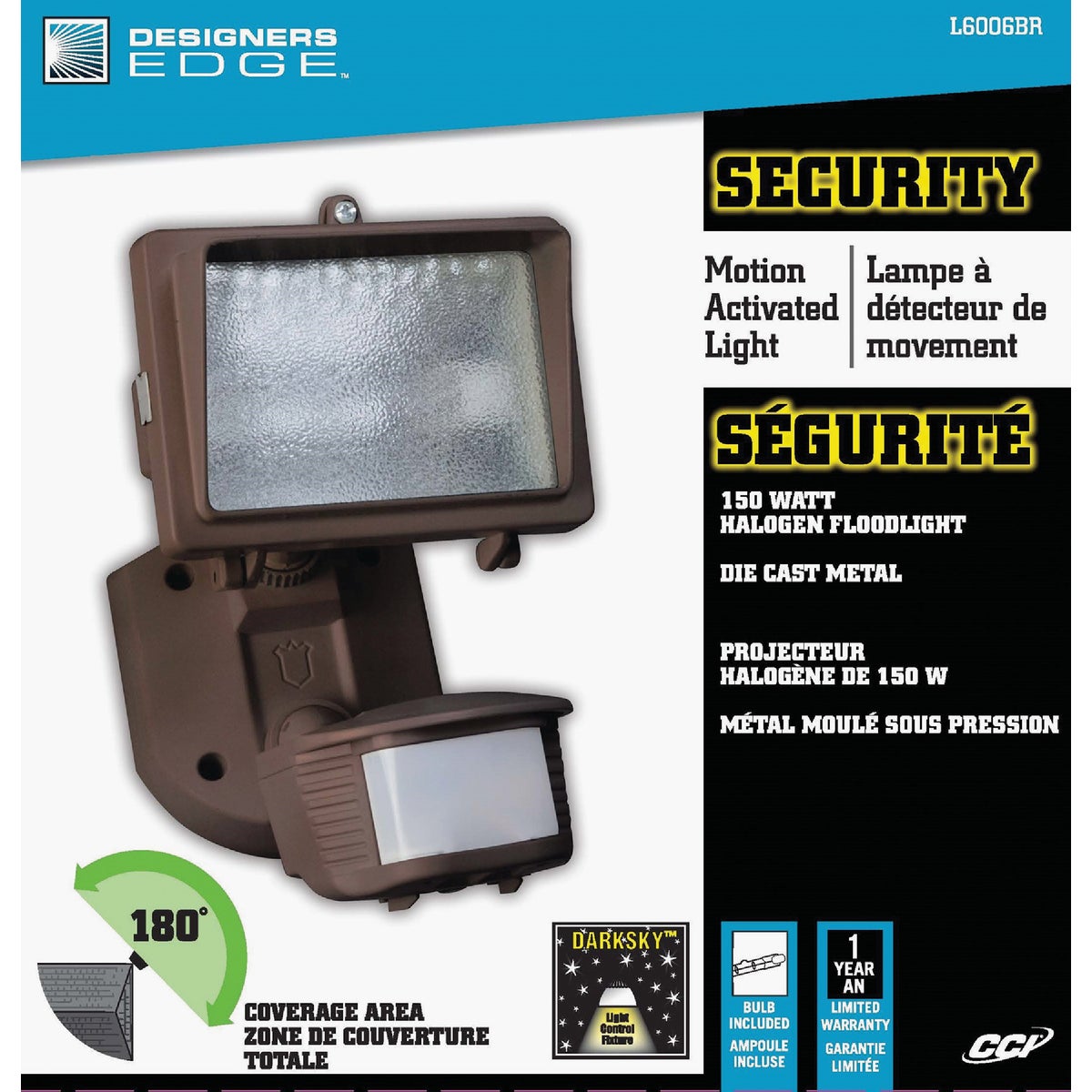 Designers Edge Brown Motion Sensing Dusk To Dawn Halogen Floodlight Fixture