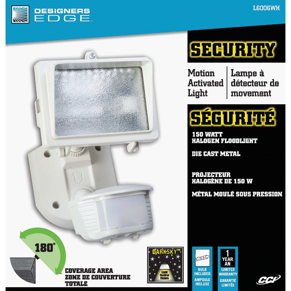 Designers Edge White Motion Sensing Dusk To Dawn Halogen Floodlight Fixture
