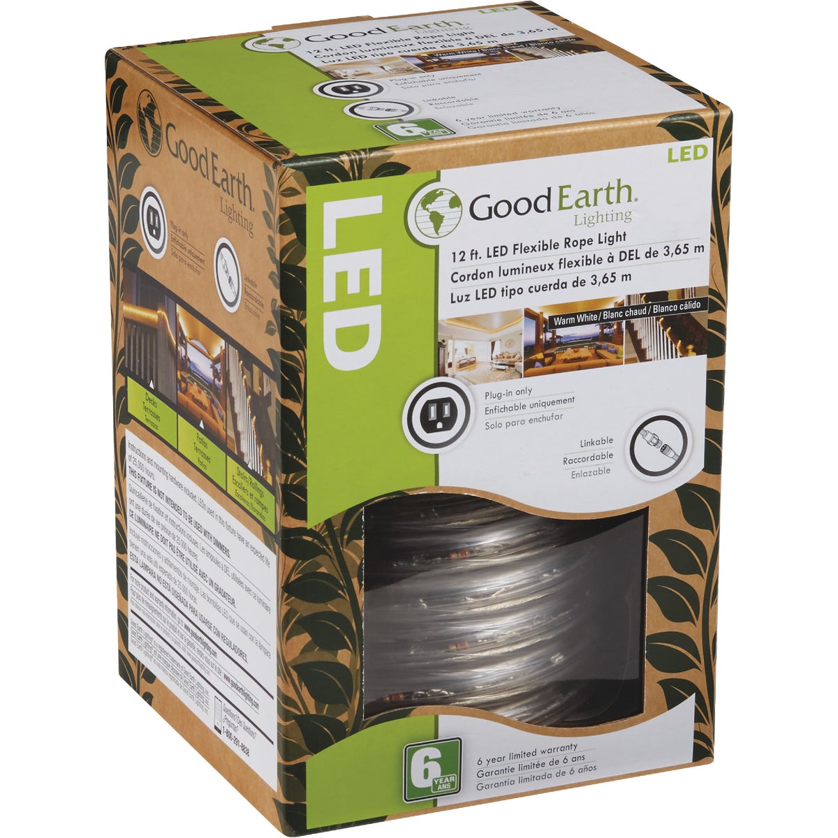 Good Earth Lighting White 12 Ft. 250-Lumen LED Rope Light