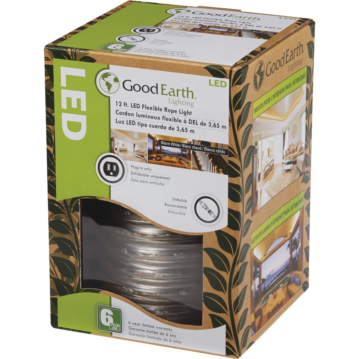 Good Earth Lighting White 12 Ft. 250-Lumen LED Rope Light