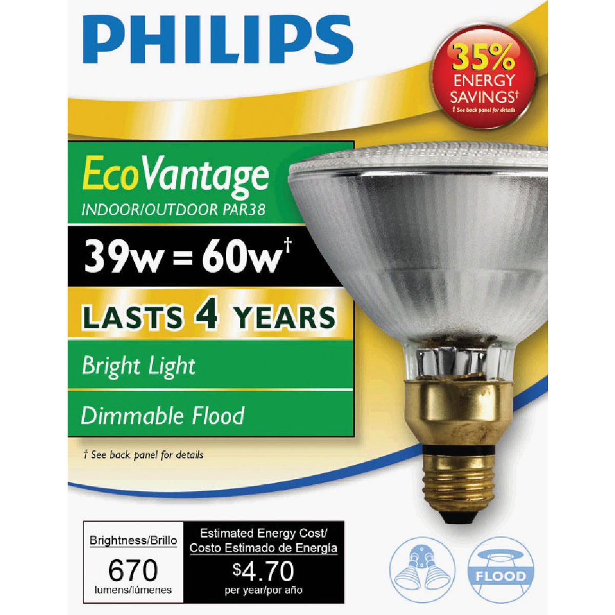 Philips EcoVantage 60W Equivalent Clear Medium Base PAR38 Halogen Floodlight Light Bulb