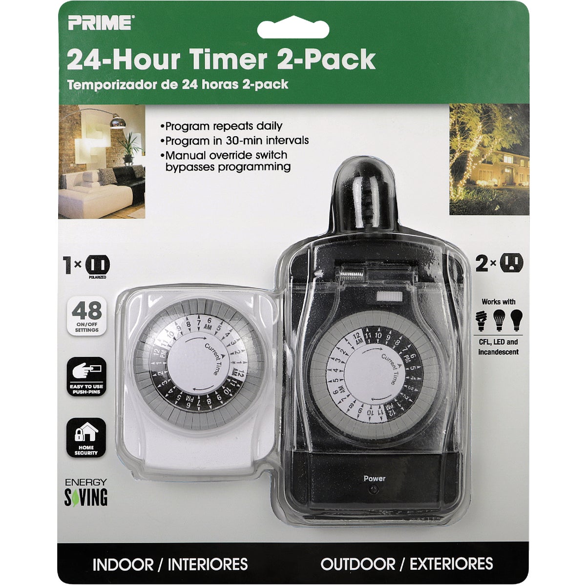 Prime 15A 125V Indoor & Outdoor Timer Set