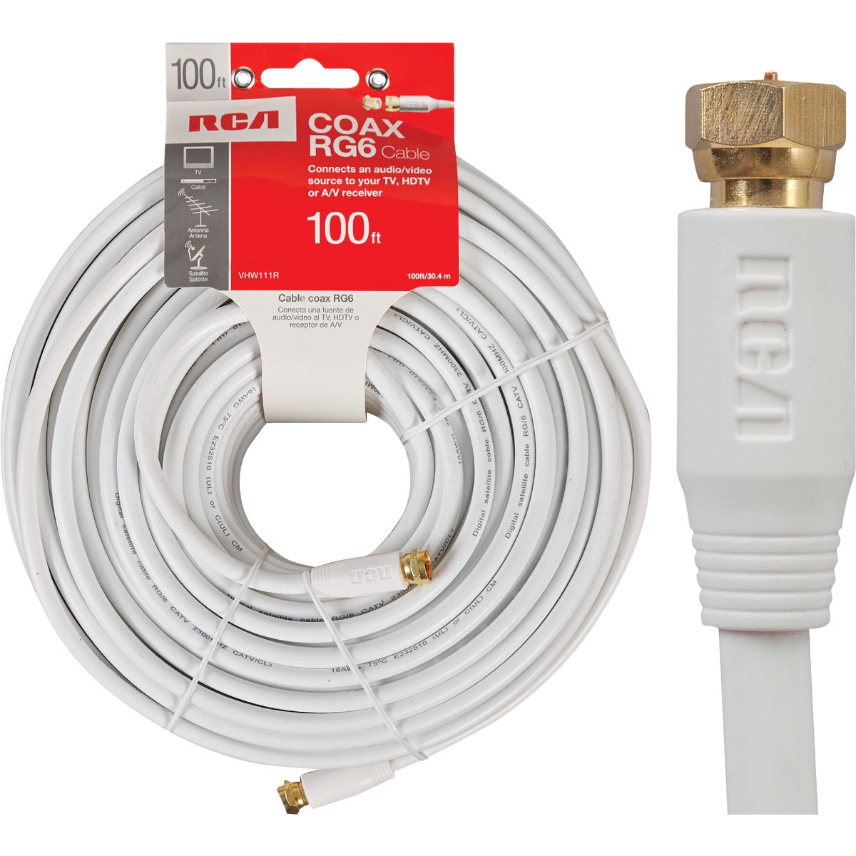 RCA 100 Ft. White Digital RG6 Coaxial Cable