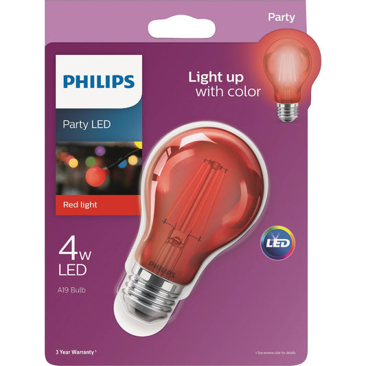 Philips Red A19 Medium 4W Indoor/Outdoor LED Decorative Party Light Bulb