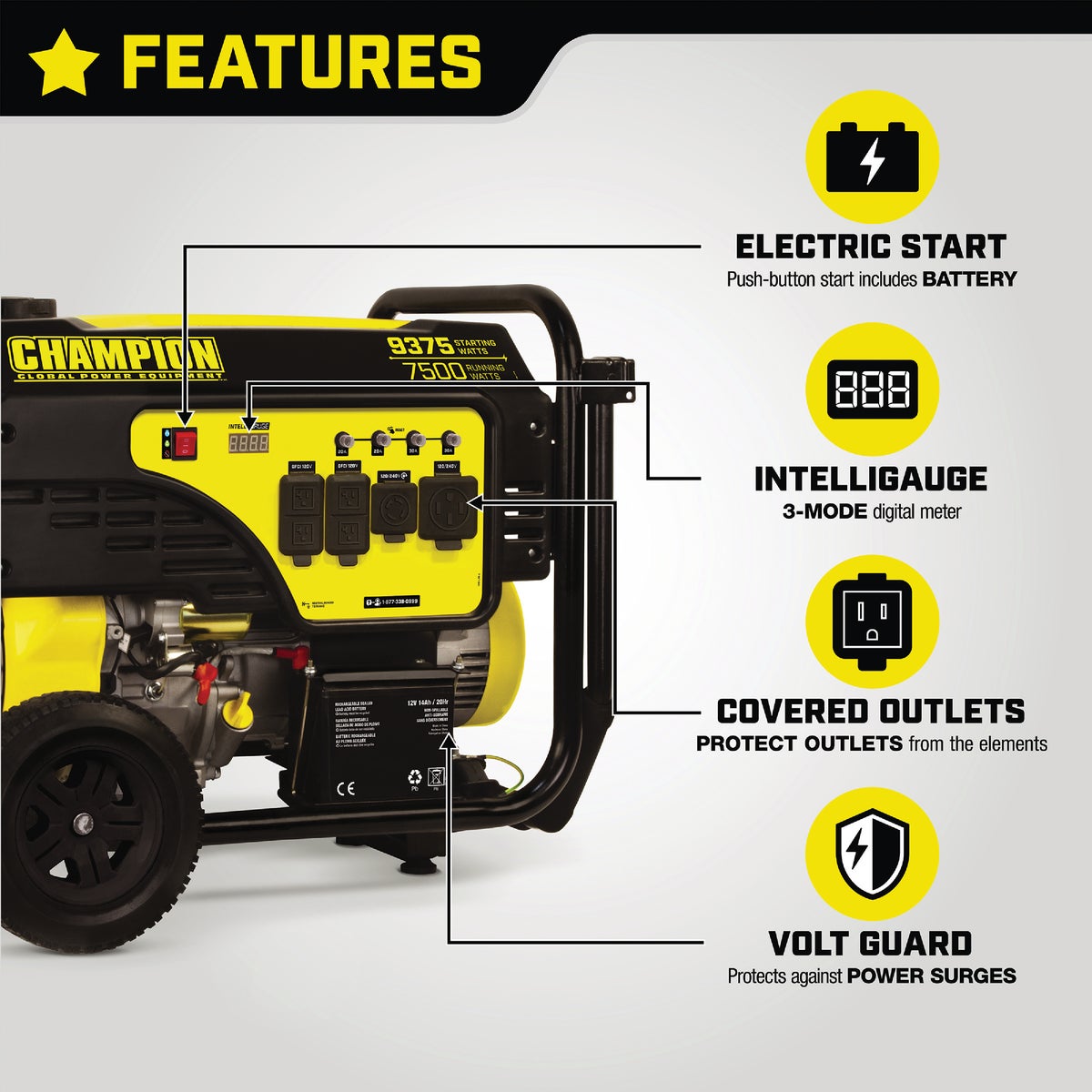 Champion 7500W Gasoline Powered Electric Start Portable Generator (California Compliant)