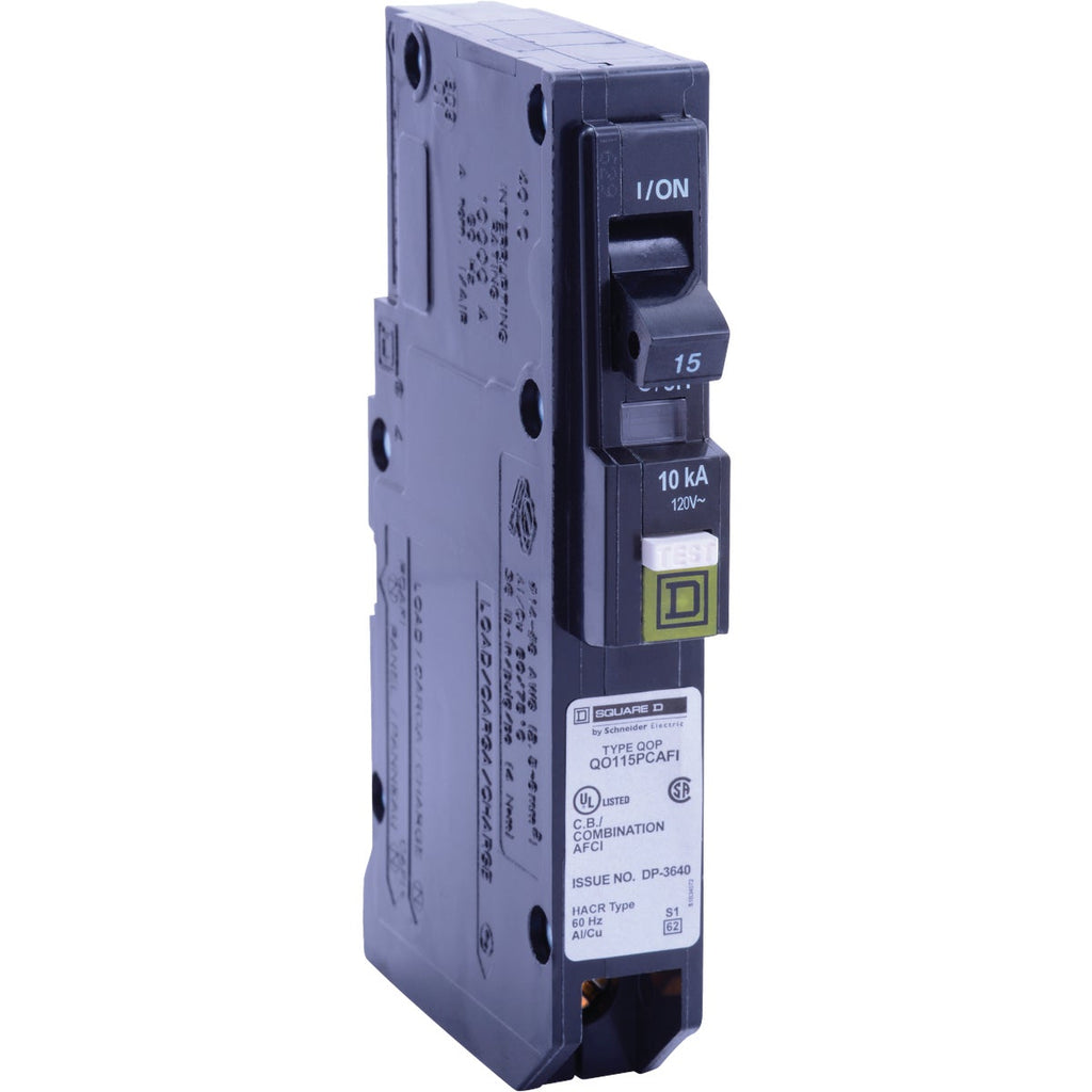 Square D QO 15A Single-Pole CAFCI Mini Dual Function Circuit Breaker