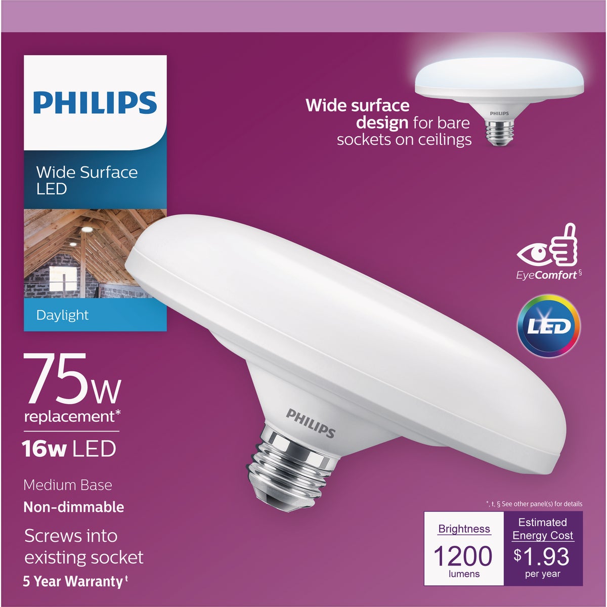 Philips 75W Equivalent Daylight Wide Surface Medium LED Floodlight Light Bulb