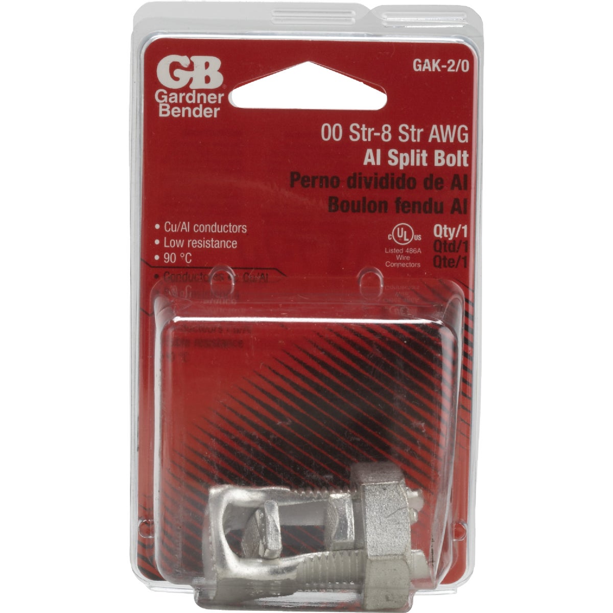 Gardner Bender #10 AWG Stranded, #10 to #00 AWG Solid Aluminum Split Bolt Connector