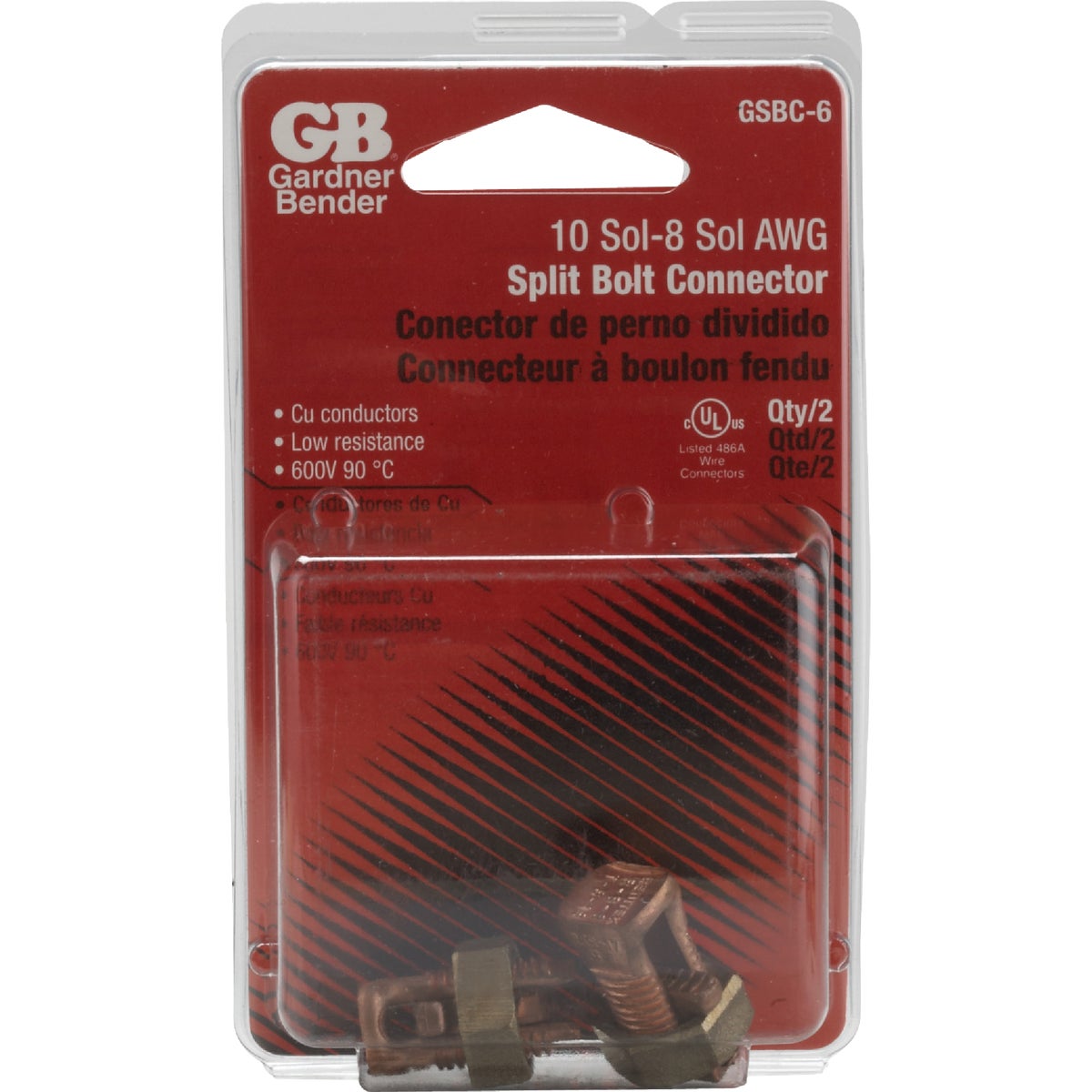 Gardner Bender #10 AWG Stranded, #10 to #8 AWG Solid Copper Alloy Split Bolt Connector (2-Pack)