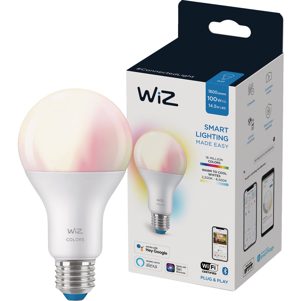 Wiz 100W Equivalent Color Changing A21 Medium Dimmable Smart LED Light Bulb