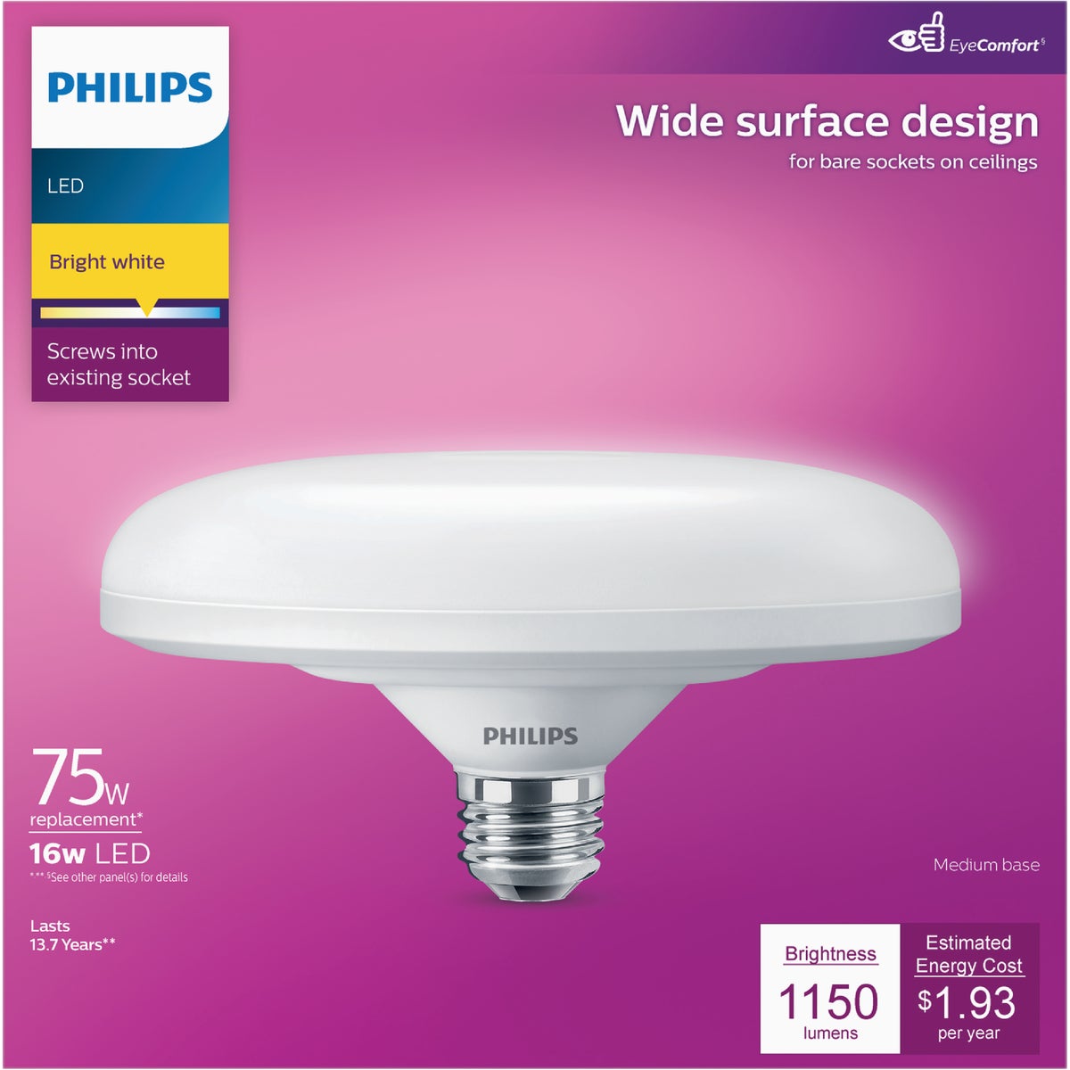 Philips 75W Equivalent Bright White Wide Surface Medium LED Floodlight Light Bulb