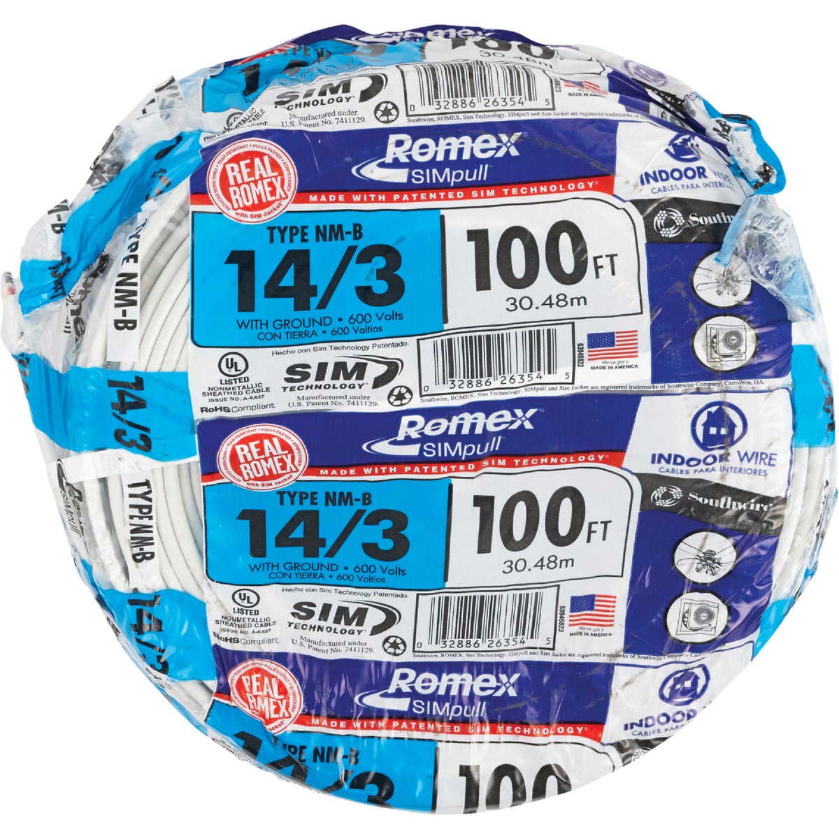 Romex 100 Ft. 14-3 Solid White NMW/G Electrical Wire