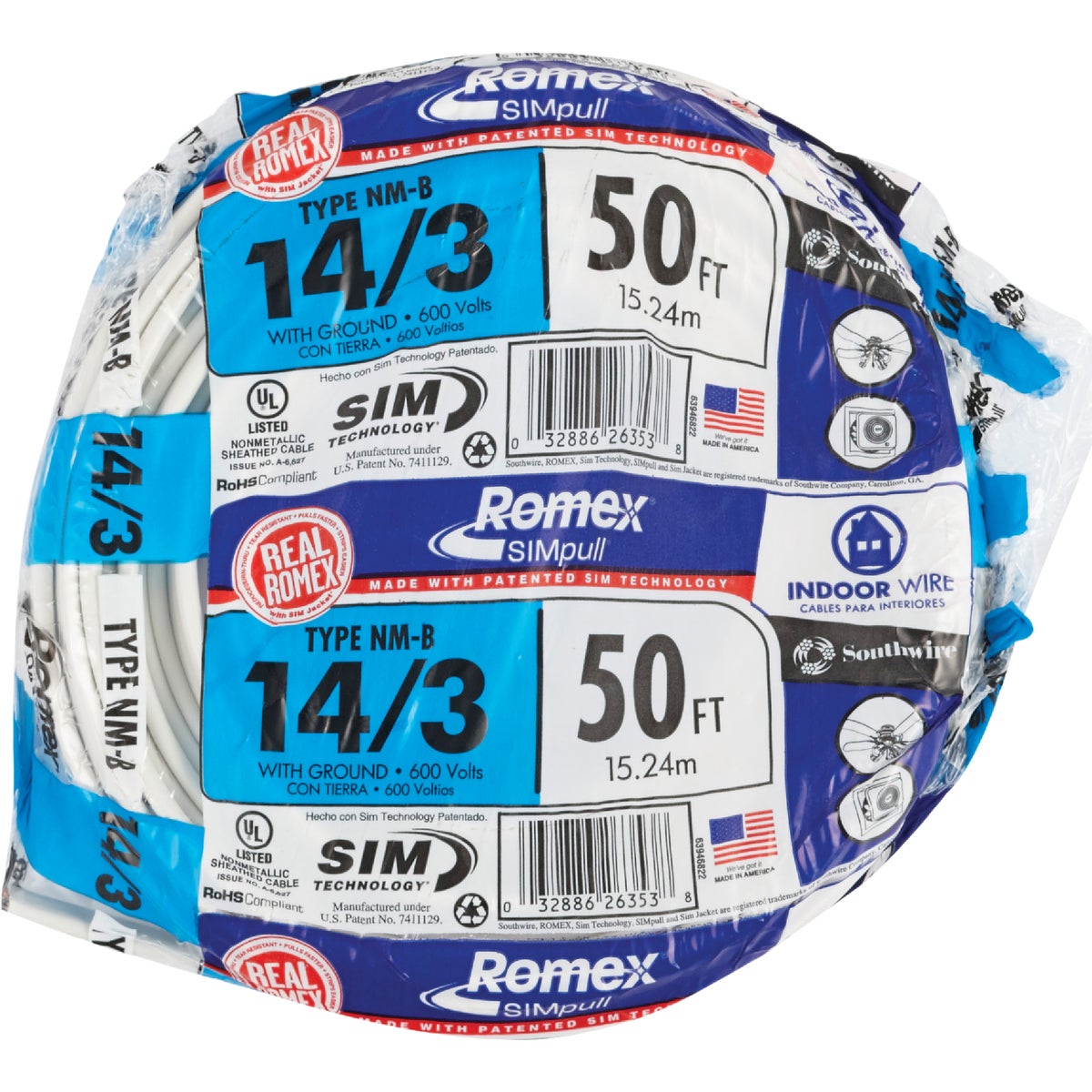 Romex 50 Ft. 14-3 Solid White NMW/G Electrical Wire