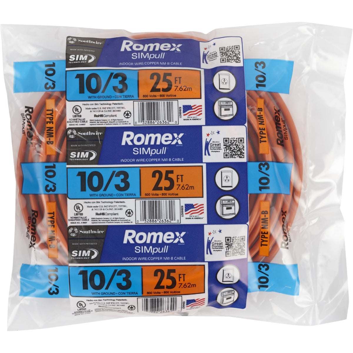 Romex 25 Ft. 10-3 Solid Orange NMW/G Electrical Wire