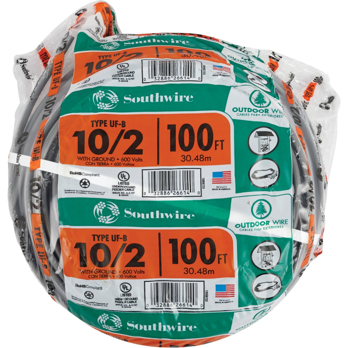 Southwire 100 Ft. 10 AWG 2-Conductor UFW/G Electrical Wire