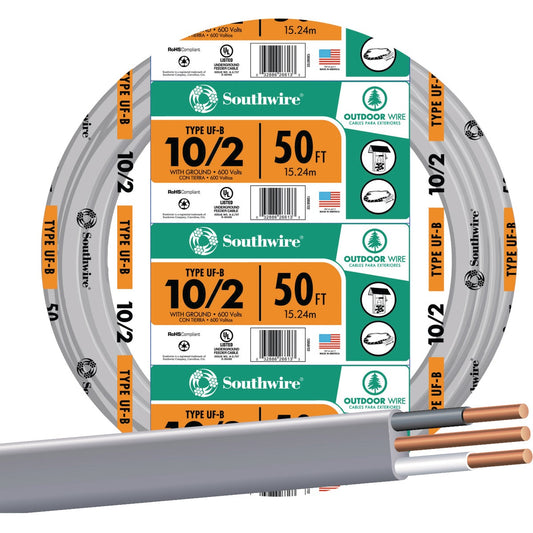 Southwire 50 Ft. 10 AWG 2-Conductor UFW/G Electrical Wire